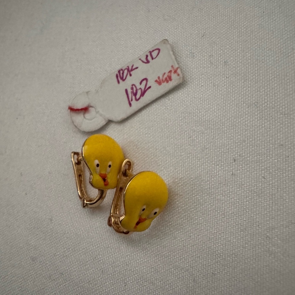SAUDI GOLD TWEETY BIRD REAL 18k GOLD ENAMEL EARRINGS